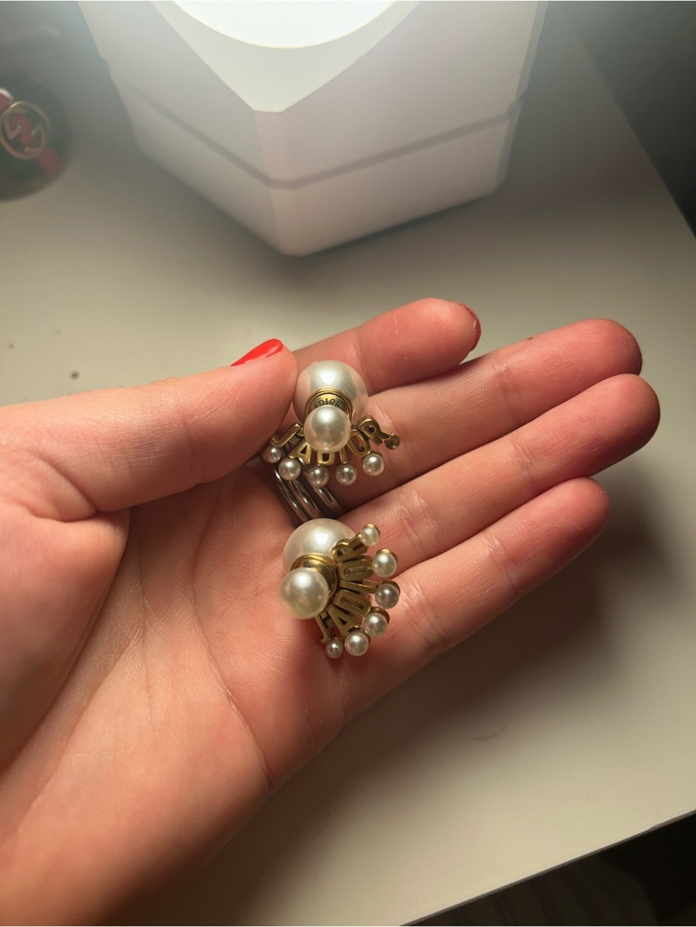 Designer inspired Classic Pearl Cluster Clip-On Earrings - Gold and White